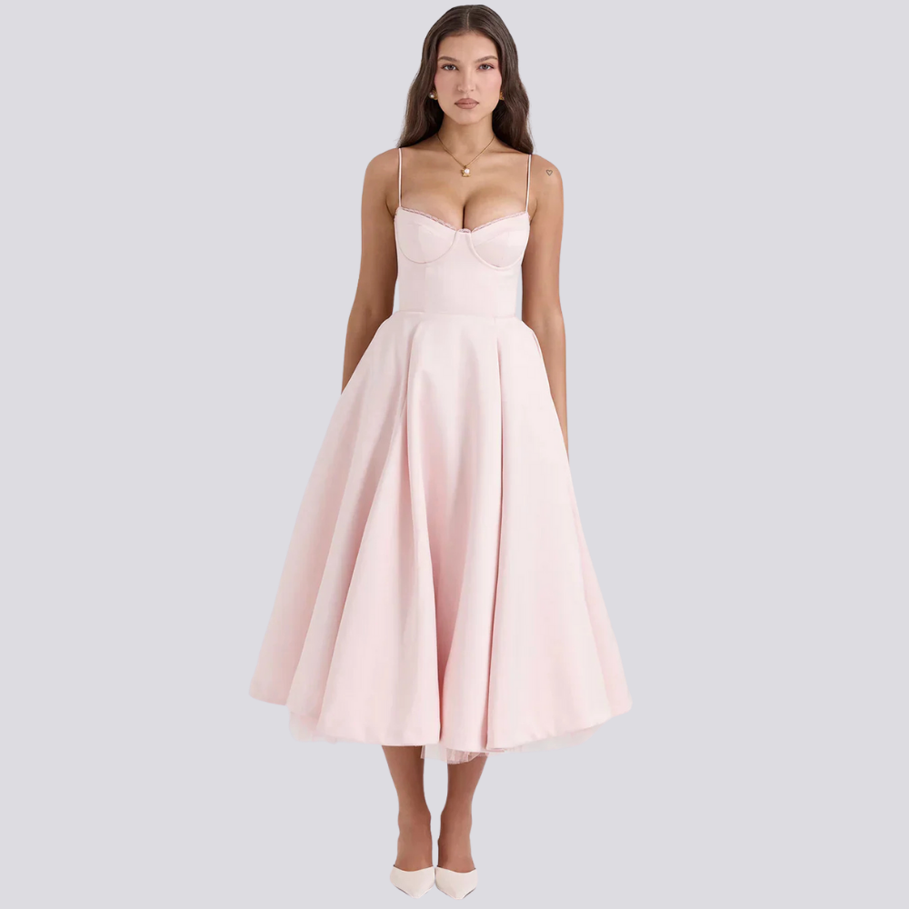 Feminines Blumen Midikleid mit Korsett Oberteil