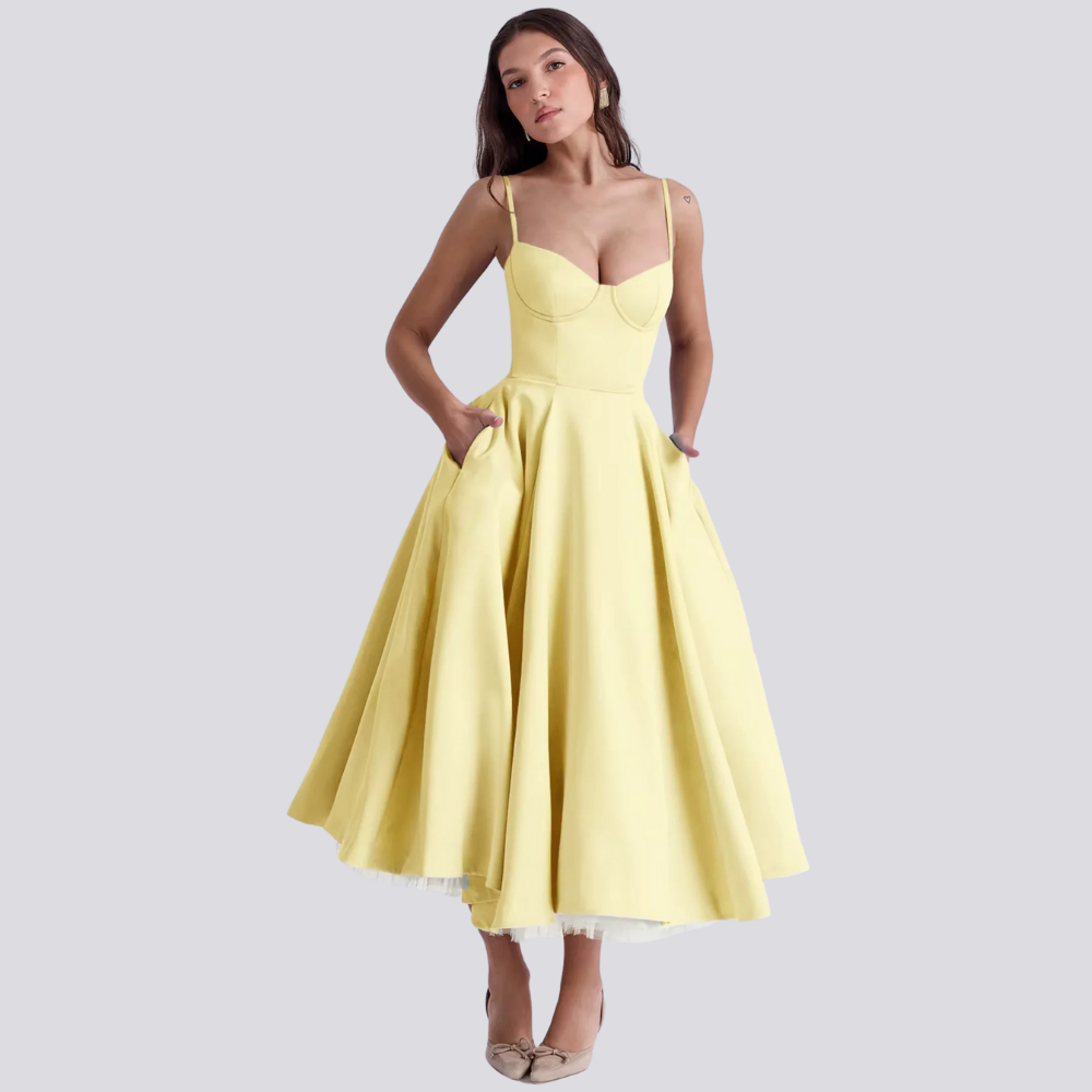 Feminines Blumen Midikleid mit Korsett Oberteil