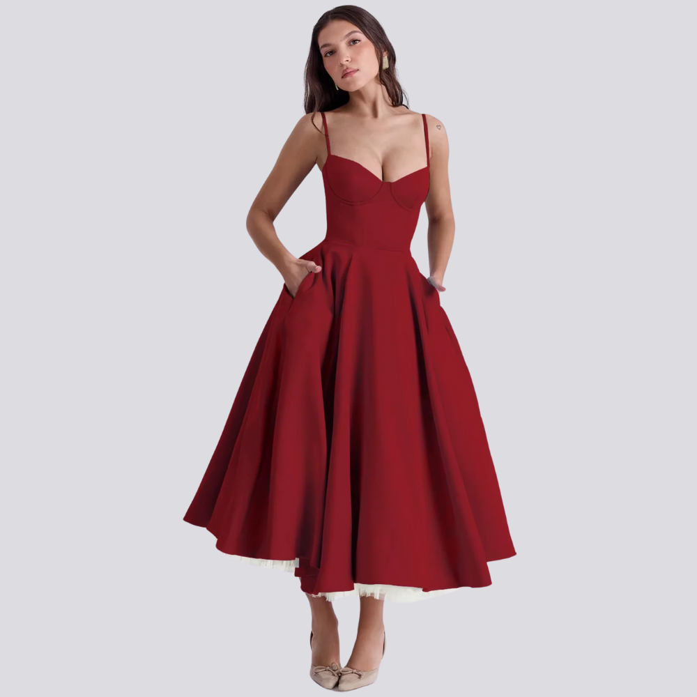 Feminines Blumen Midikleid mit Korsett Oberteil