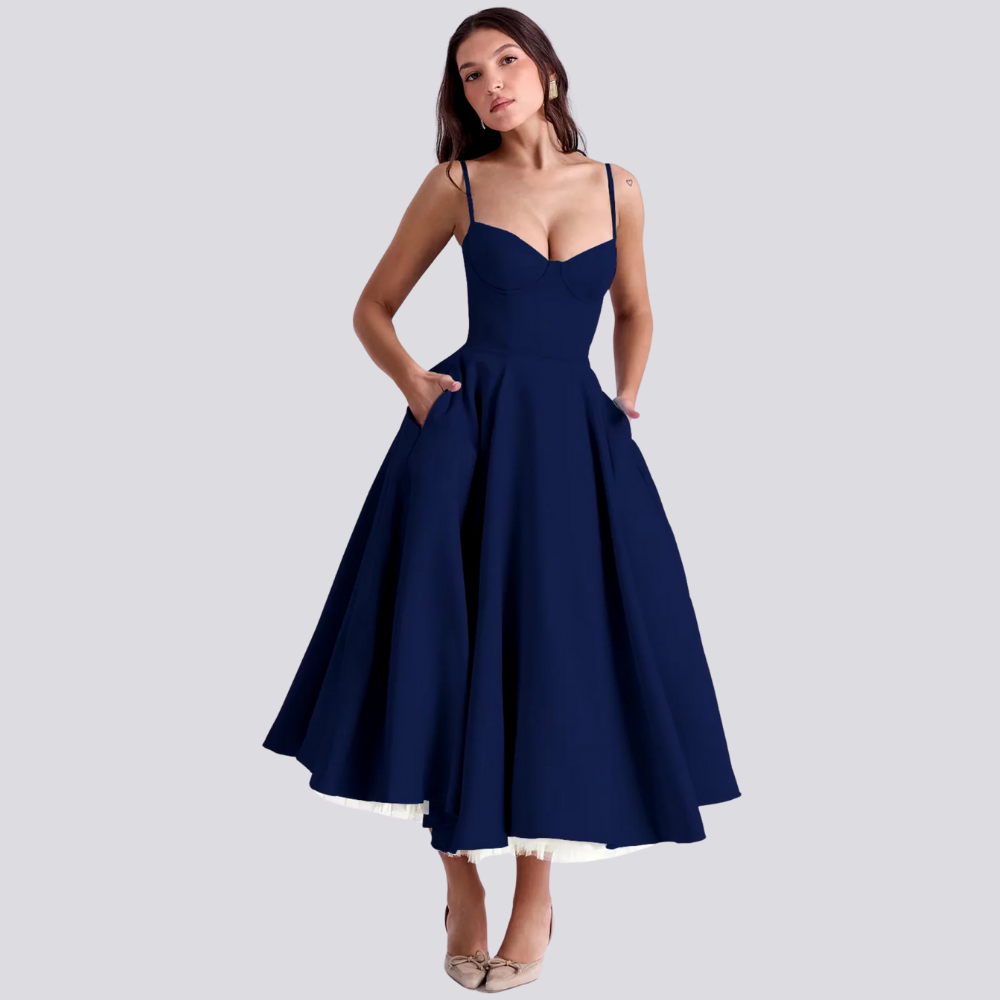 Feminines Blumen Midikleid mit Korsett Oberteil
