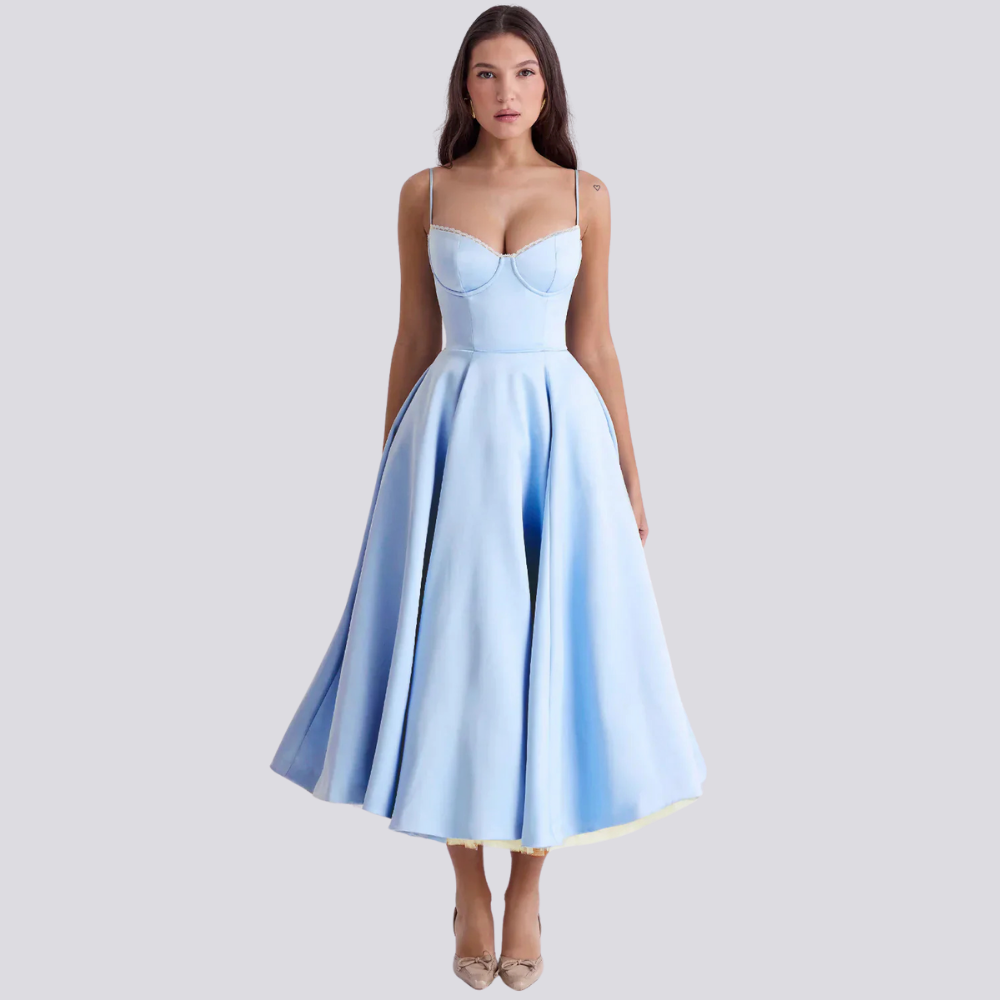 Feminines Blumen Midikleid mit Korsett Oberteil