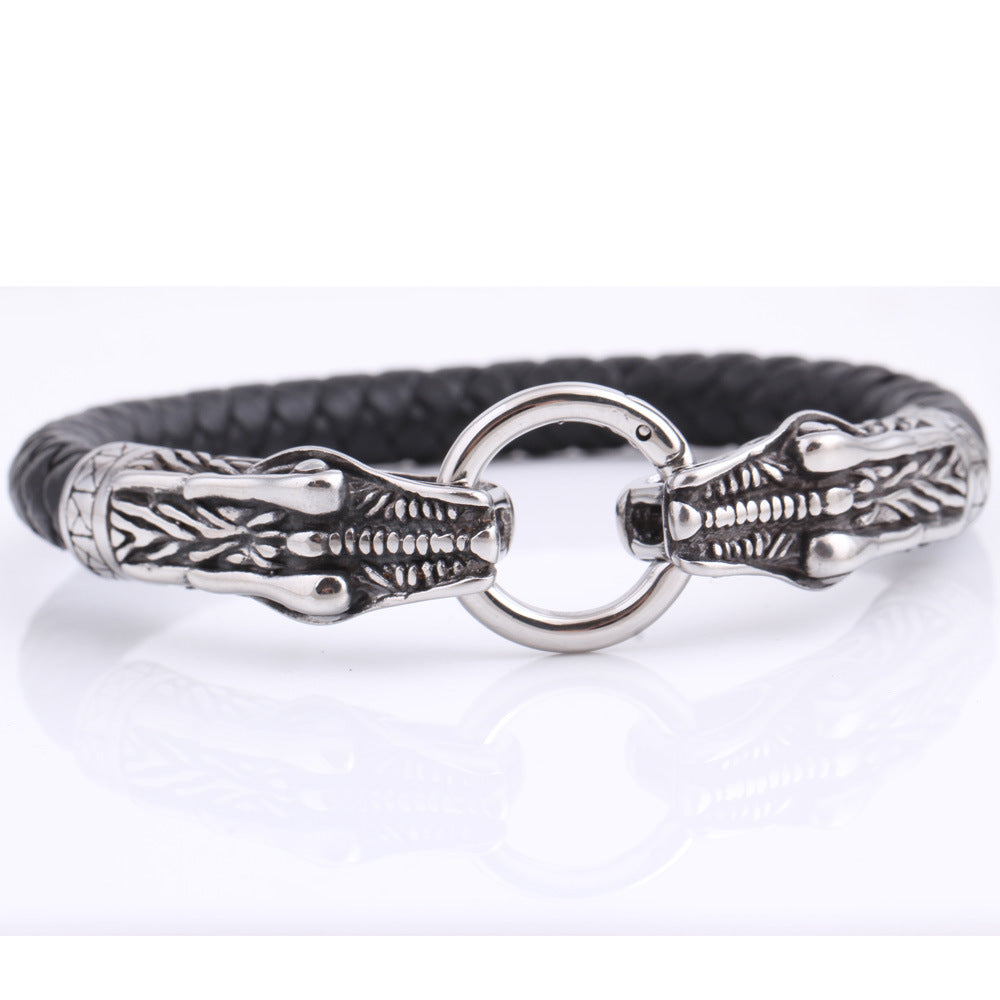 Herren Lederarmband mit kunstvollem Drachenverschluss Shop Nory