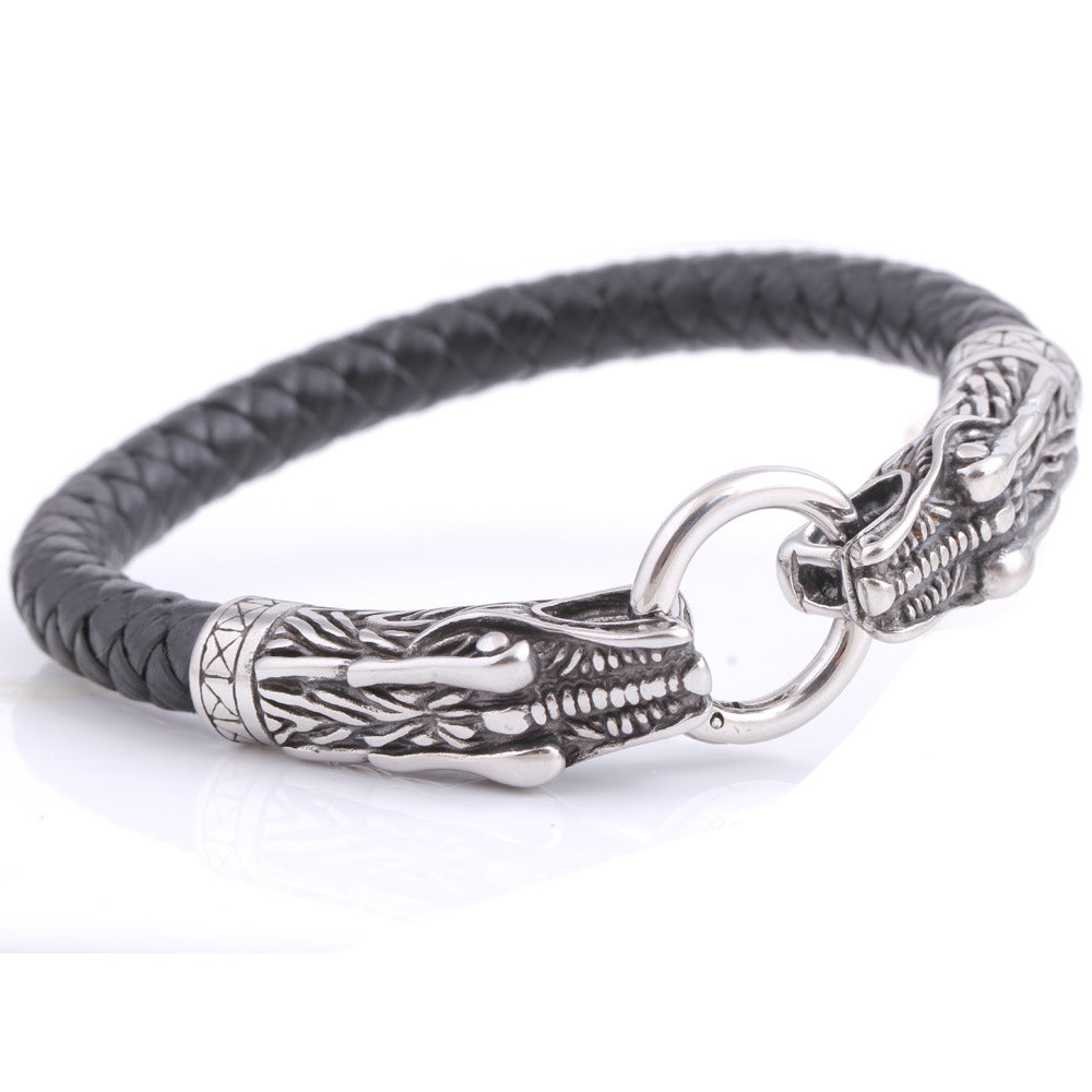 Herren Lederarmband mit kunstvollem Drachenverschluss Shop Nory