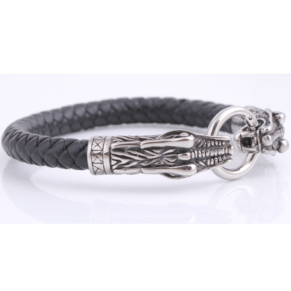 Herren Lederarmband mit kunstvollem Drachenverschluss Shop Nory