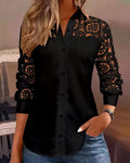 Uni Farbe Revers Spitze Patchwork