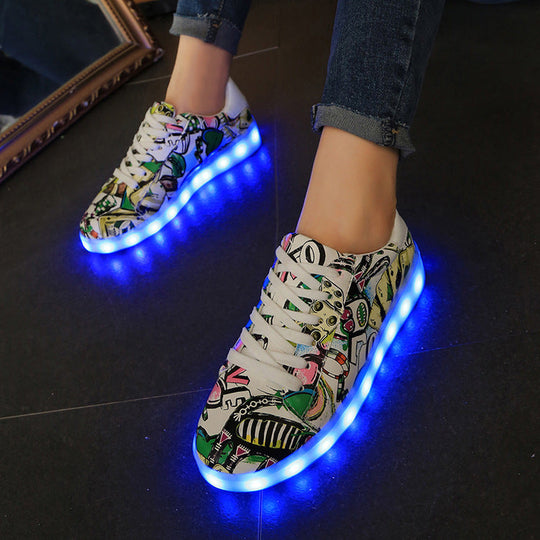 Damen LED Leuchten Sneakers mit buntem Grafikdesign