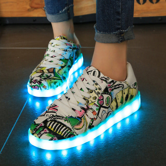 Damen LED Leuchten Sneakers mit buntem Grafikdesign