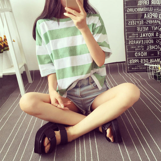 Damen gestreiftes Oversize-T-Shirt aus leichtem Baumwollmix