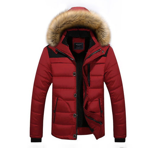Herren Thermisch gefütterte Steppjacke mit abnehmbarer Kunstfellkapuze und Mehrfachtaschen Shop Nory