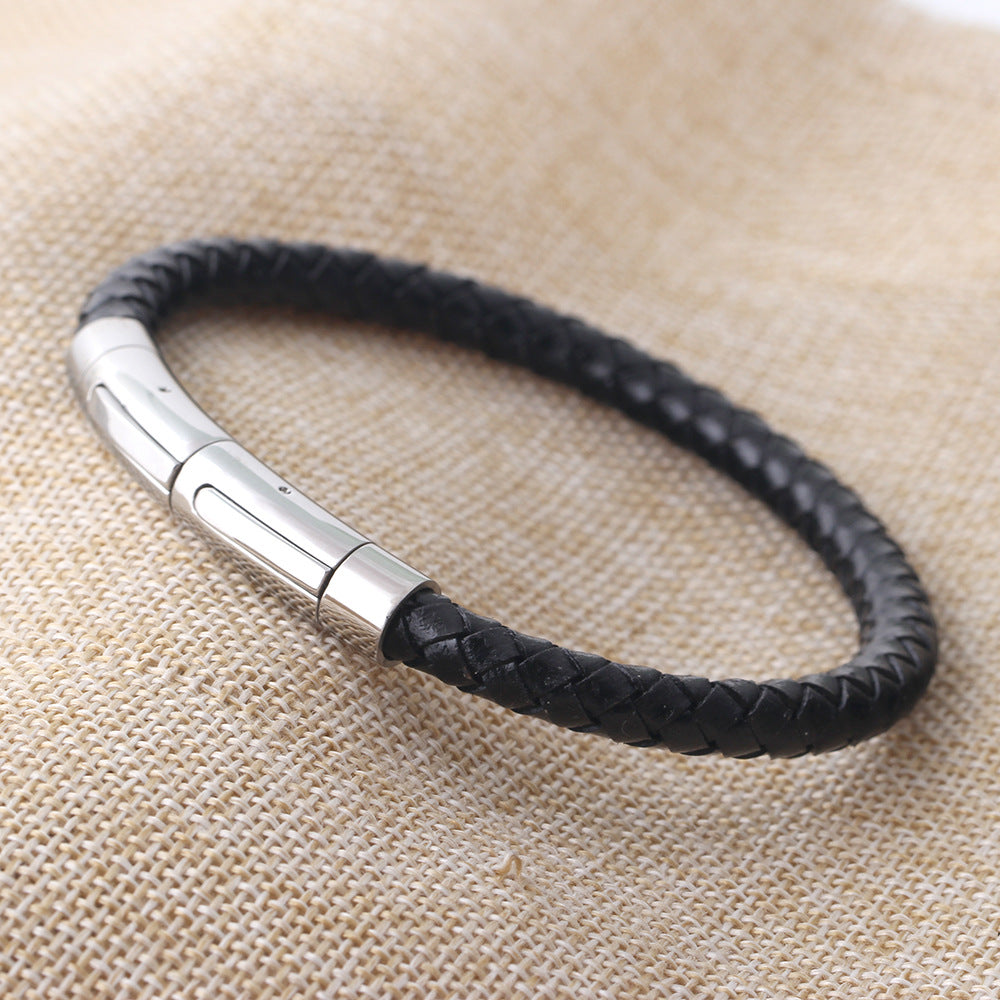 Damen geflochtenes Lederarmband mit magnetischem Edelstahlverschluss Shop Nory