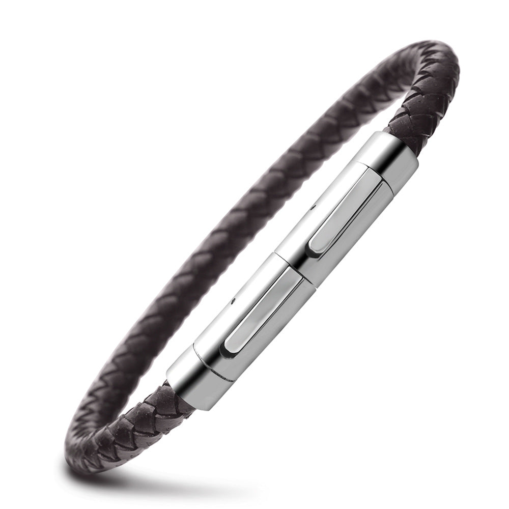 Damen geflochtenes Lederarmband mit magnetischem Edelstahlverschluss Shop Nory