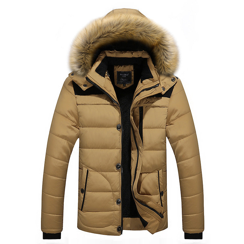 Herren Thermisch gefütterte Steppjacke mit abnehmbarer Kunstfellkapuze und Mehrfachtaschen Shop Nory