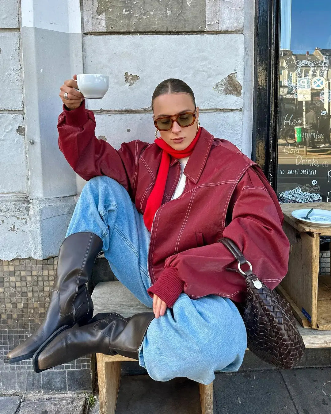 Burgundisch Zip up Jacke in Übergröße mit Kontrastnähten