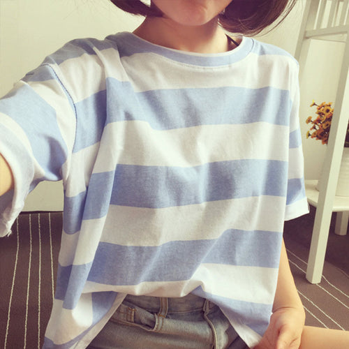 Damen gestreiftes Oversize-T-Shirt aus leichtem Baumwollmix