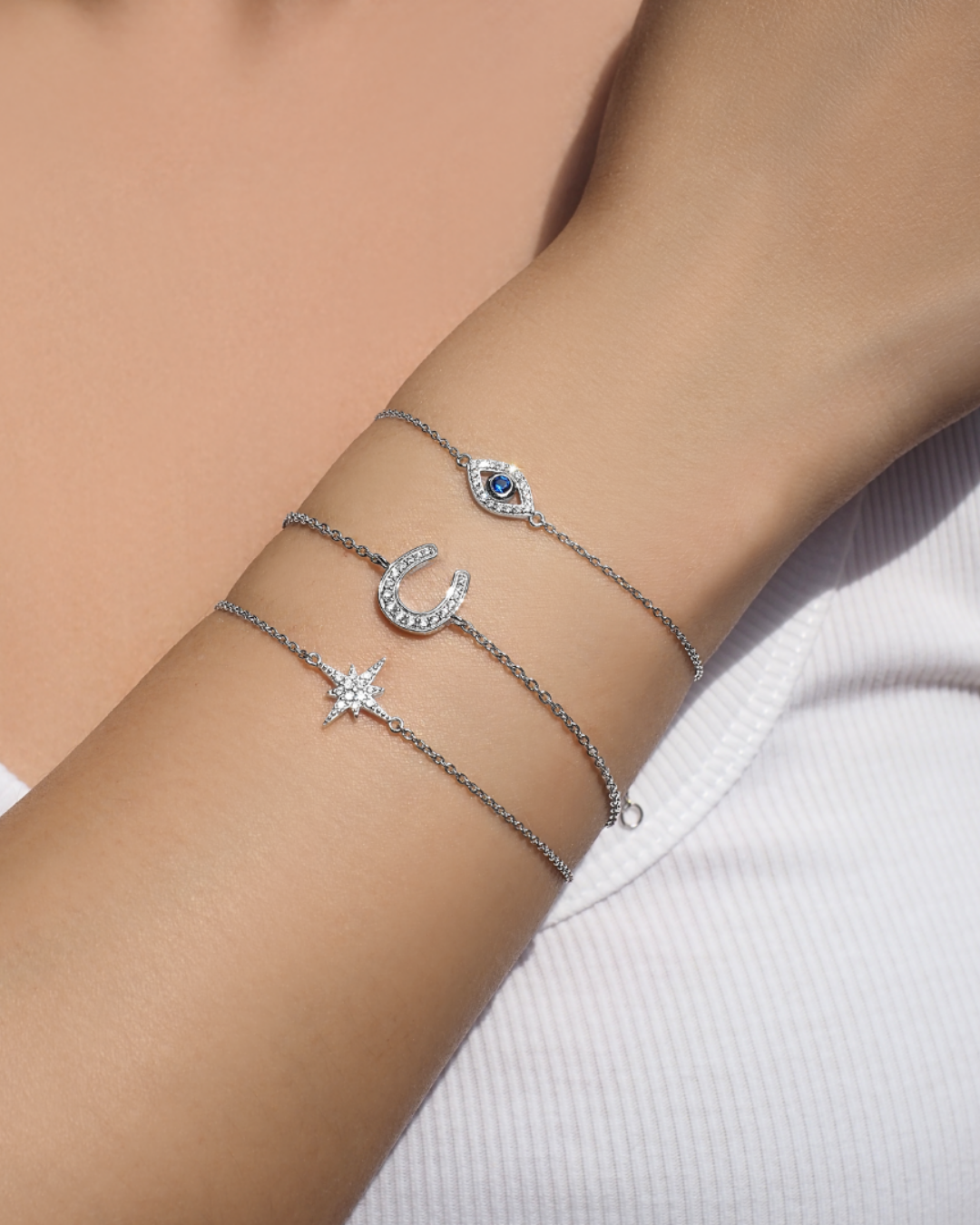 Glückliche Hufeisen-Kristall S925 Charm-Armband | Shop Nory