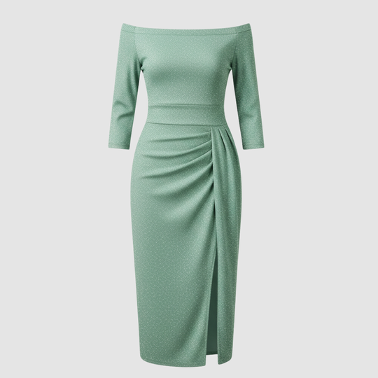 Elegantes Hochzeitsgast Kleid Off Shoulder Lang Satin | Shop Nory