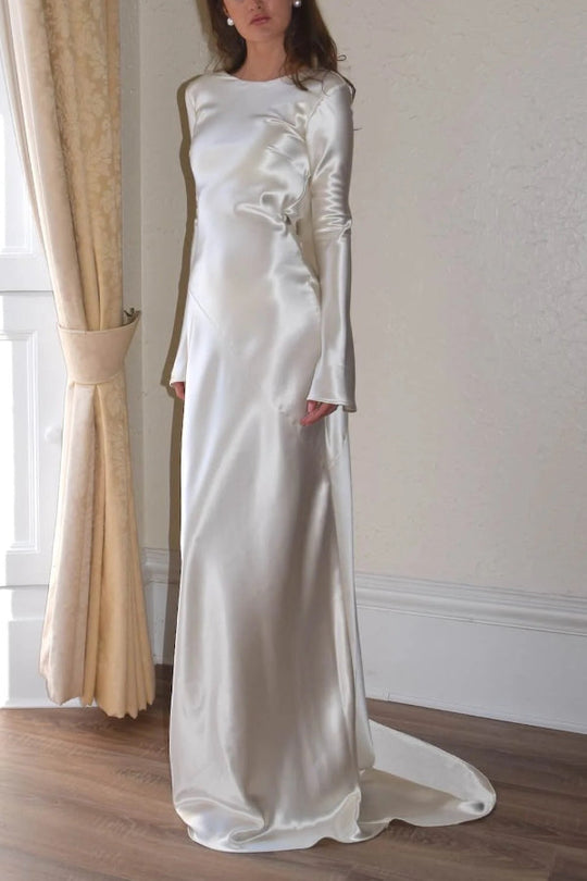 Pearl Eden Satin Rückwärtig Offene Cowl Neck Gown Maxi Kleid