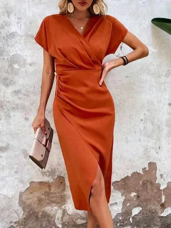 Midi-Kleid mit V-Ausschnitt und Schlitz