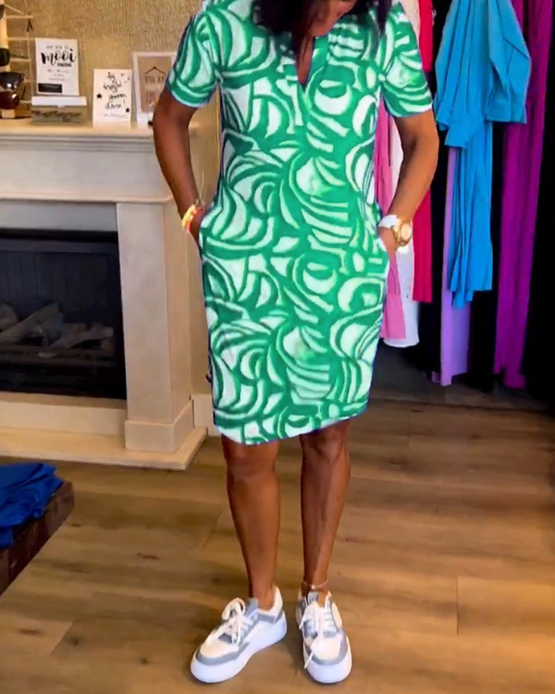 Lässiges Bedrucktes Kleid mit Kurzen Ärmeln