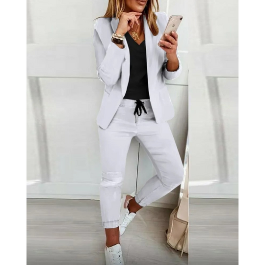Slim-Fit Blazer und Hose Set in einfarbiger Farbe