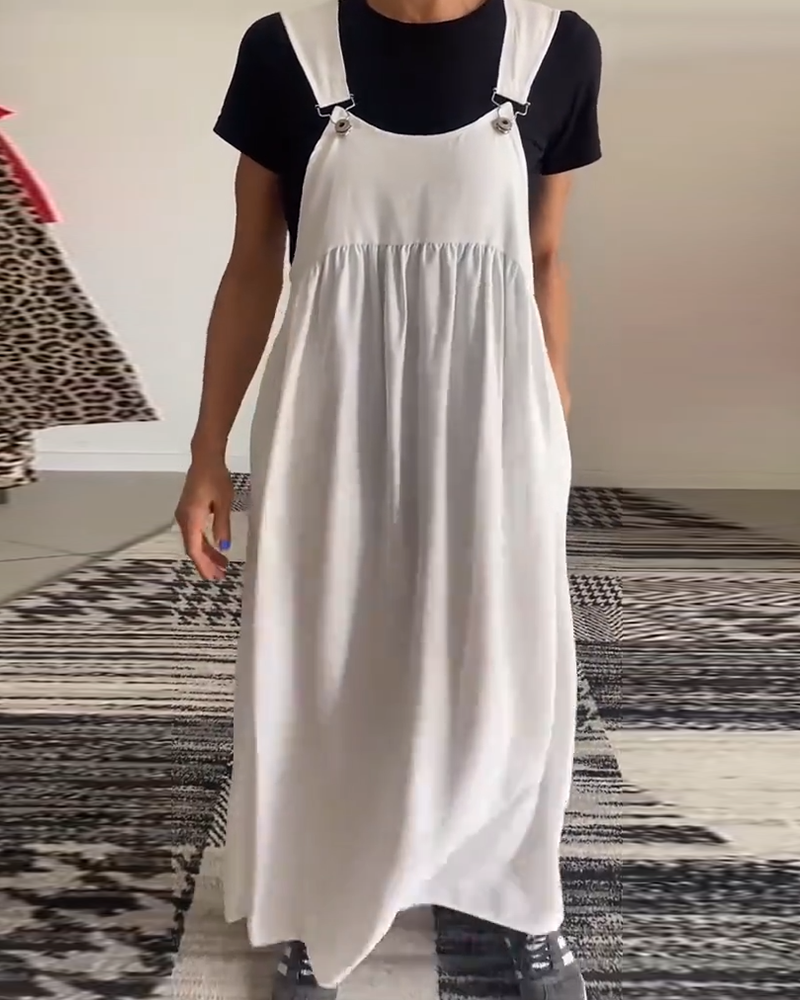 Kleid Lässig Einfarbig Hosenträger