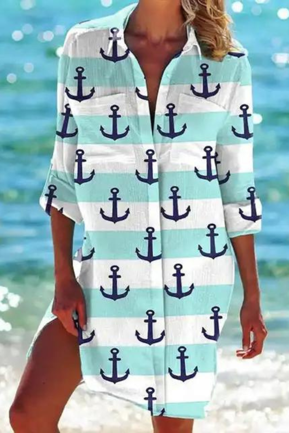 ShopNory - Lange Strandbluse mit Meeresmotiv