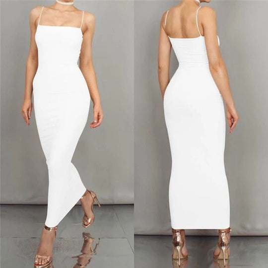 Bodycon Kleid Midi Länge Spaghettiträger Elegant und Figurbetont