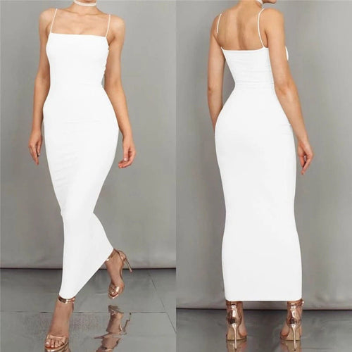 Bodycon Kleid Midi Länge Spaghettiträger Elegant und Figurbetont