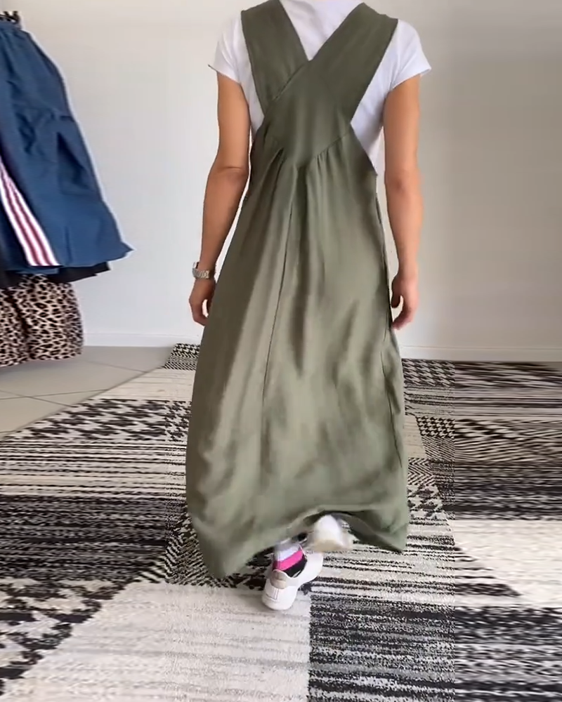 Kleid Lässig Einfarbig Hosenträger