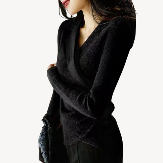 Damen Strick-Wickel V-Ausschnitt Pullover