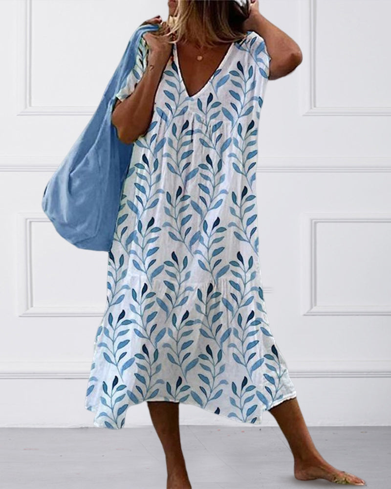 Midikleid mit Blattdruck