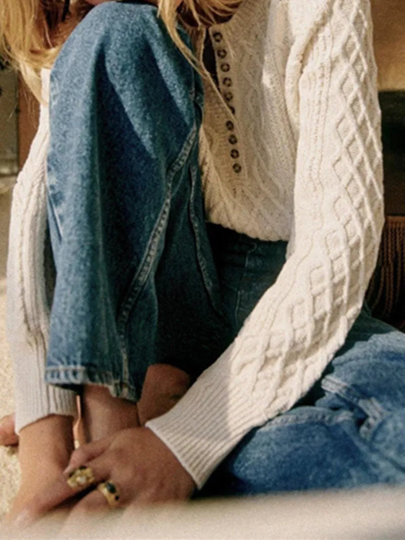 Kabelstrickpullover mit Knöpfen Weich und Warm Perfekt für Den Alltag