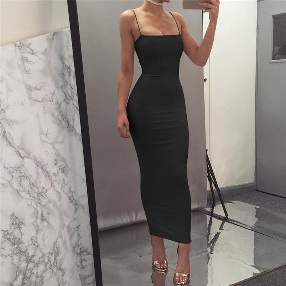Bodycon Kleid Midi Länge Spaghettiträger Elegant und Figurbetont