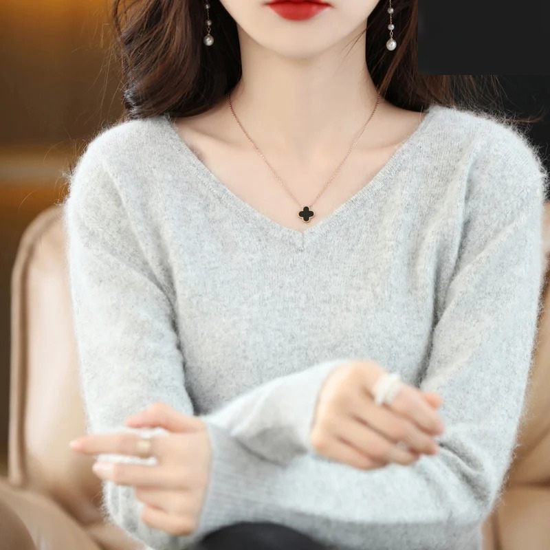 Pullover Damen V-ausschnitt Leichter und Weicher Strickpullover
