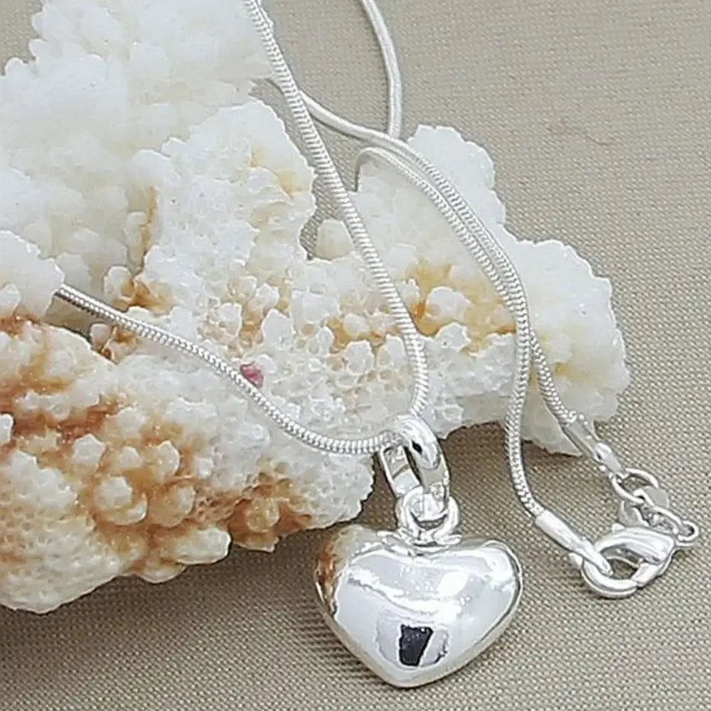 Sterling Silber Massiv Herz Kette Schlangenkette für Damen