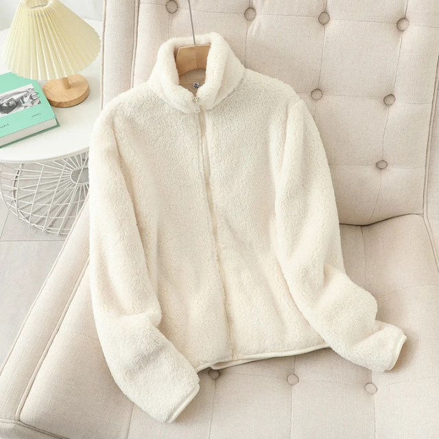Weiche Sherpa Zip Up Hohe Kragenjacke, Fleeceweste