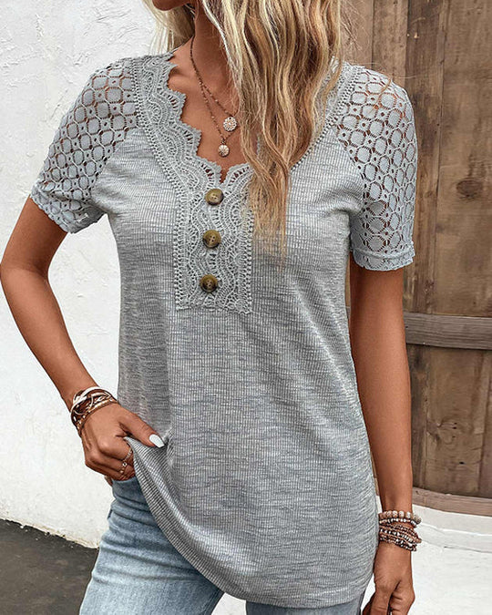 Damen T-Shirt mit kurzen Ärmeln und Spitze