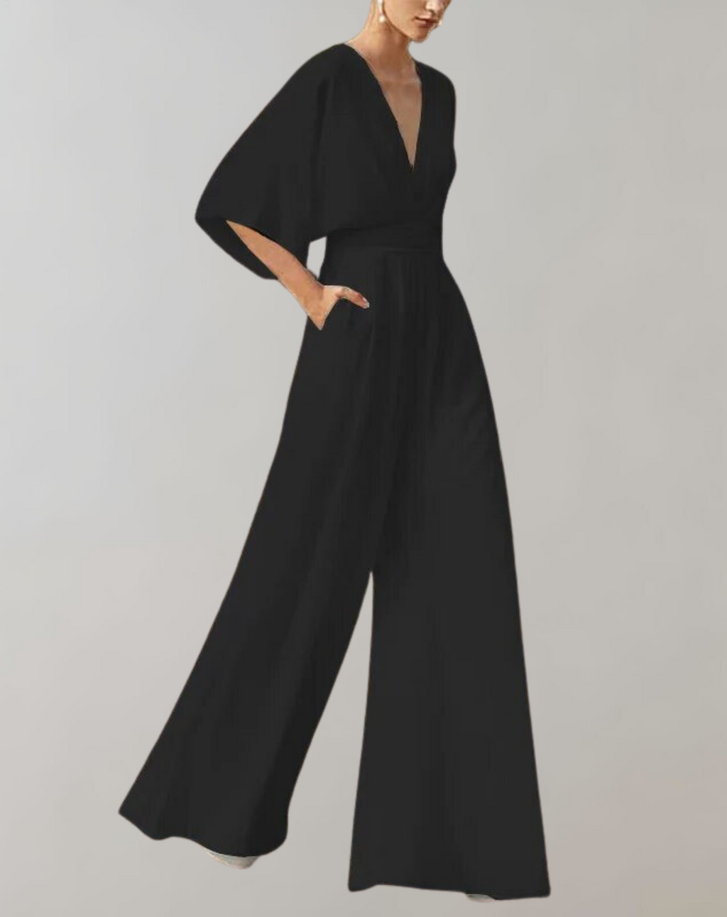ShopNory Damen Jumpsuit mit V-Ausschnitt und weitem Bein