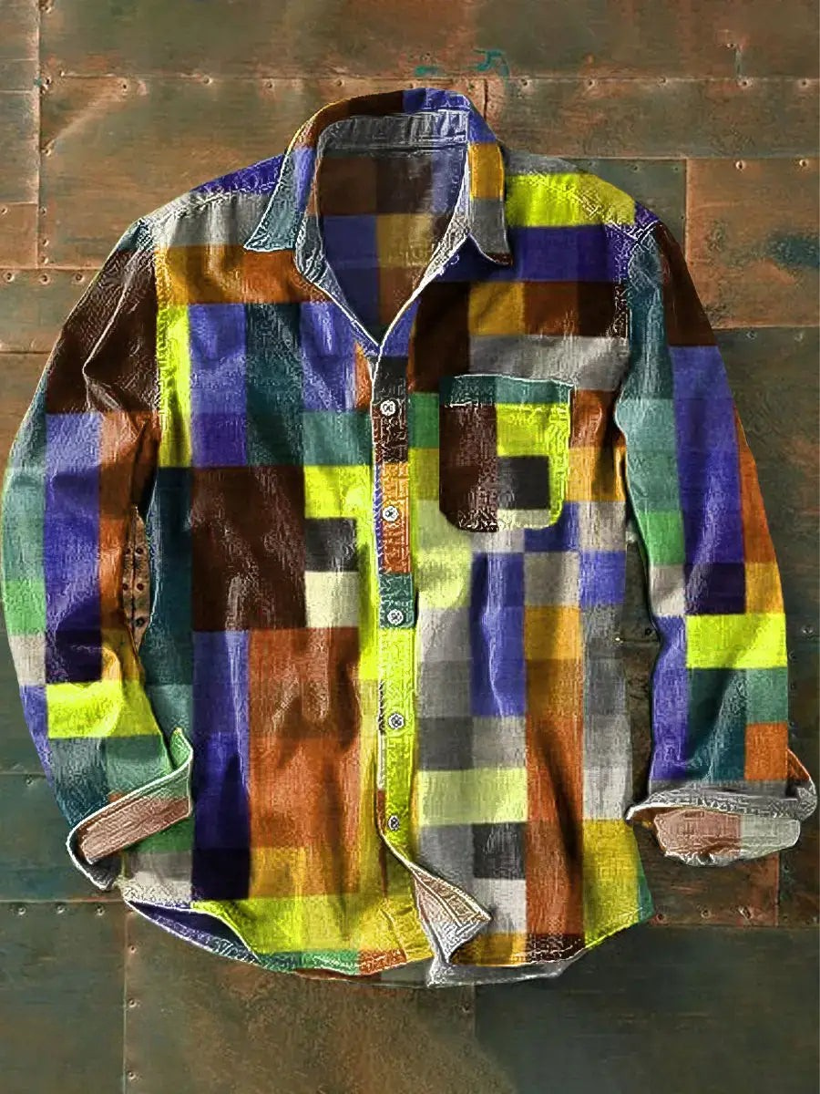 Stylisches Buntes Patchwork Button-Down Hemd
