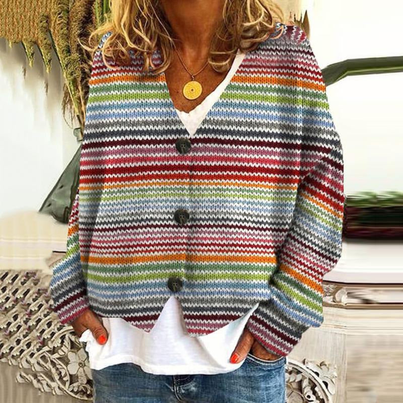 Strickjacke Weiche Strickware Lässige Passform V-Ausschnitt Knopfverschluss Alltag