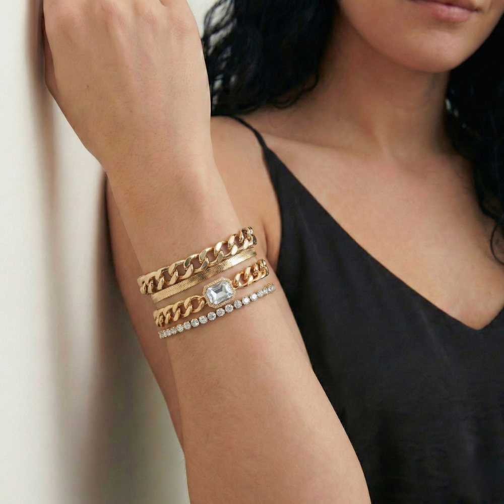 Damen Armband Set mit Gliederkette und Strassdetails | Shop Nory
