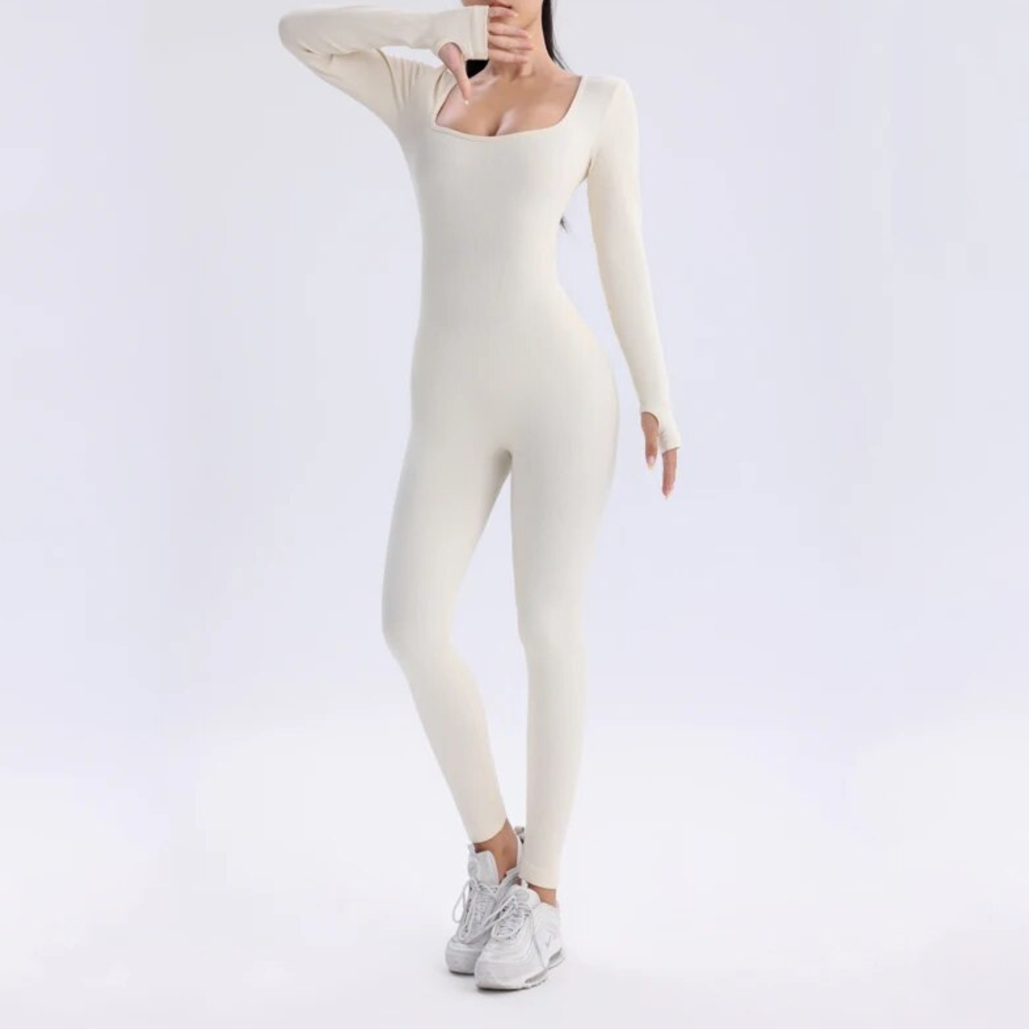 Einfarbiger Langarm-Sport-Overall