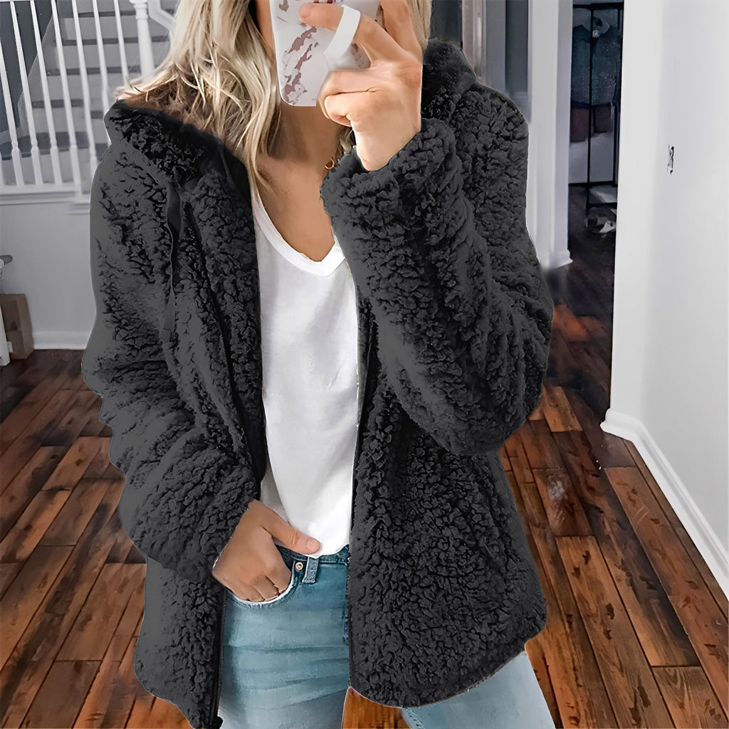 Lässige Teddy-Fleece-Hoodie-Jacke für Frauen