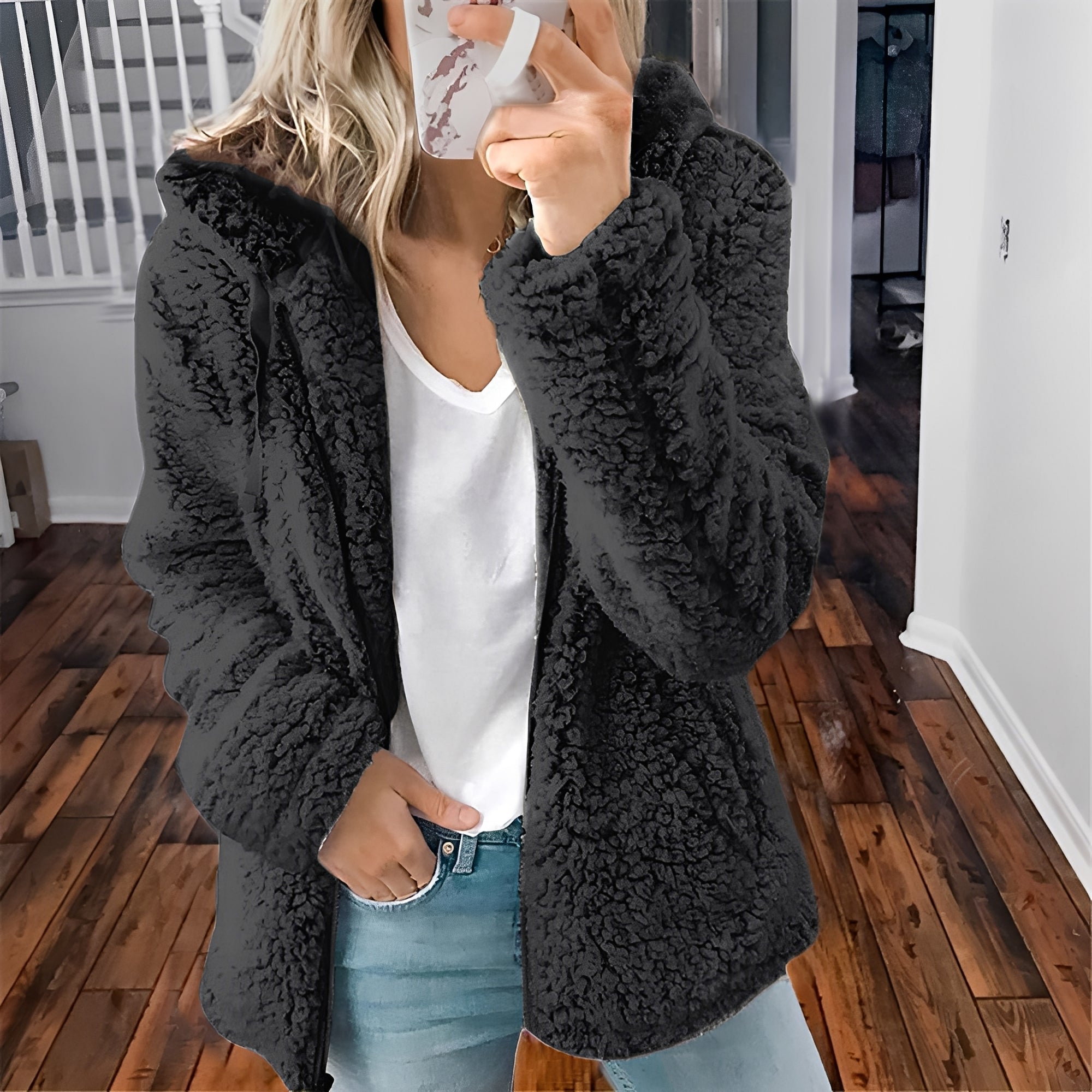 Lässige Teddy-Fleece-Hoodie-Jacke für Frauen