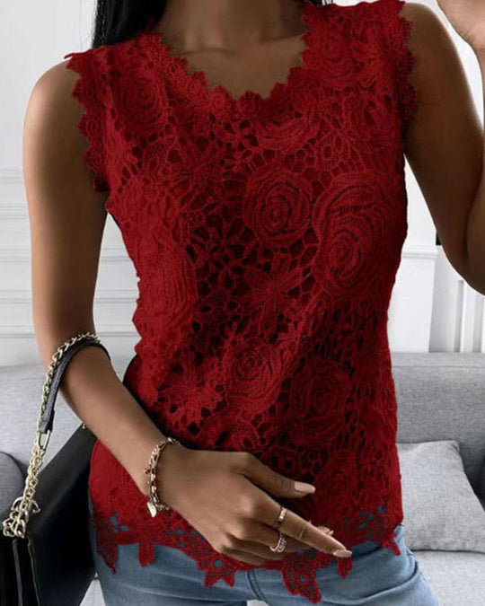 Elegante Bluse in Einer Einfarbigen Farbe mit Spitze