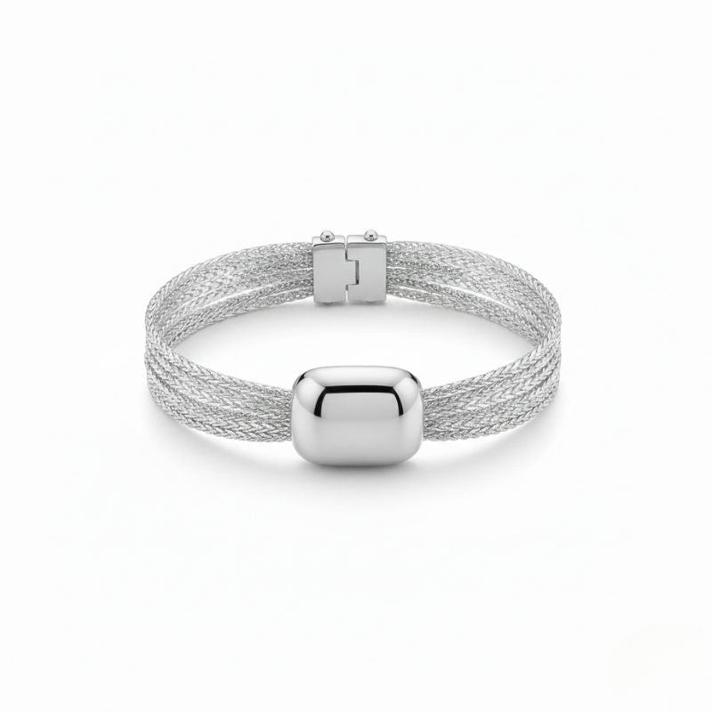 Damen Geflochtenes Armband mit Glattem Mittelteil in Silberoptik | Shop Nory
