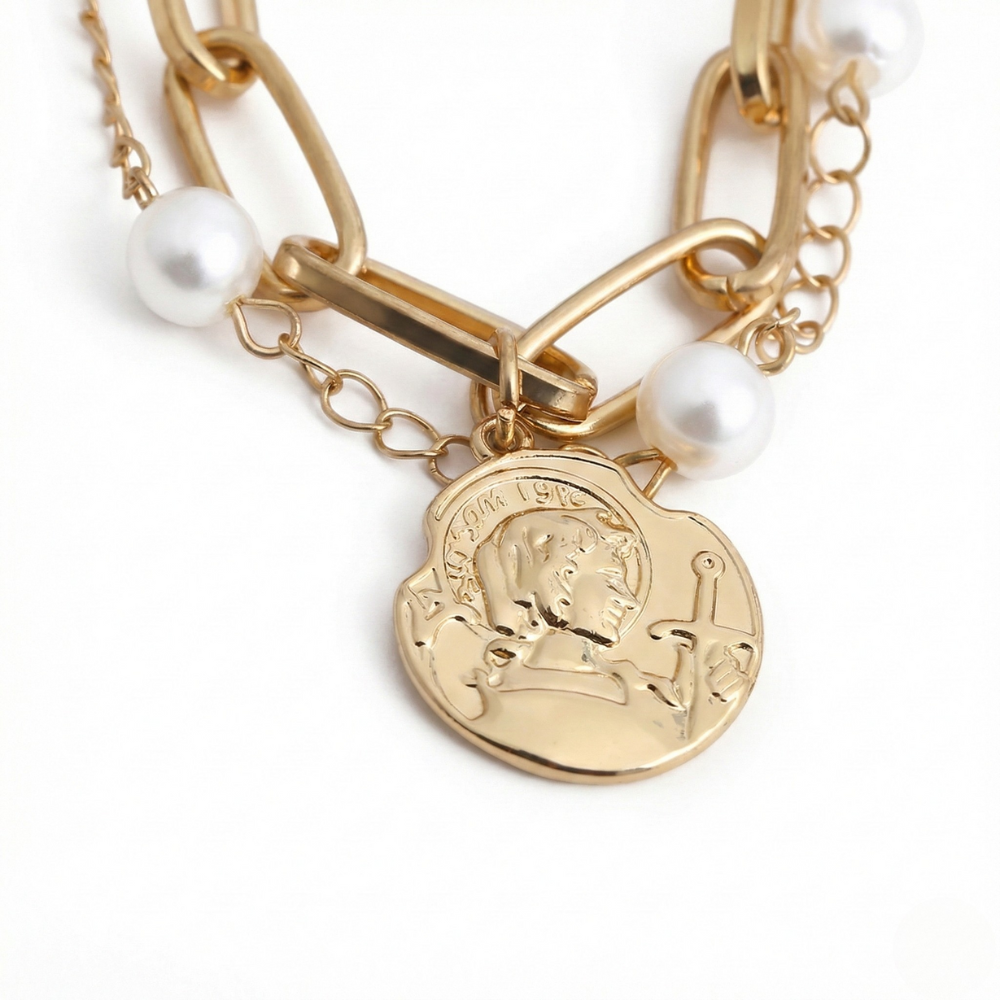 Damen Gliederarmband mit Perlen und Münzanhänger | Shop Nory