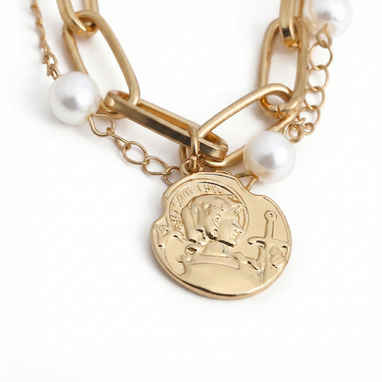 Damen Gliederarmband mit Perlen und Münzanhänger | Shop Nory