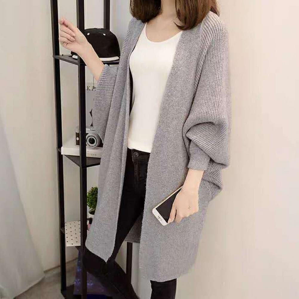 Langer Cardigan - Weiches Strickmaterial - Offene Vorderseite - Lockere Passform mit Taschen