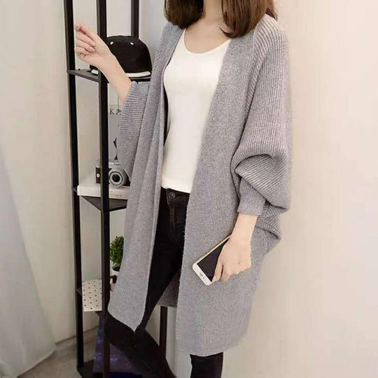 Langer Cardigan - Weiches Strickmaterial - Offene Vorderseite - Lockere Passform mit Taschen